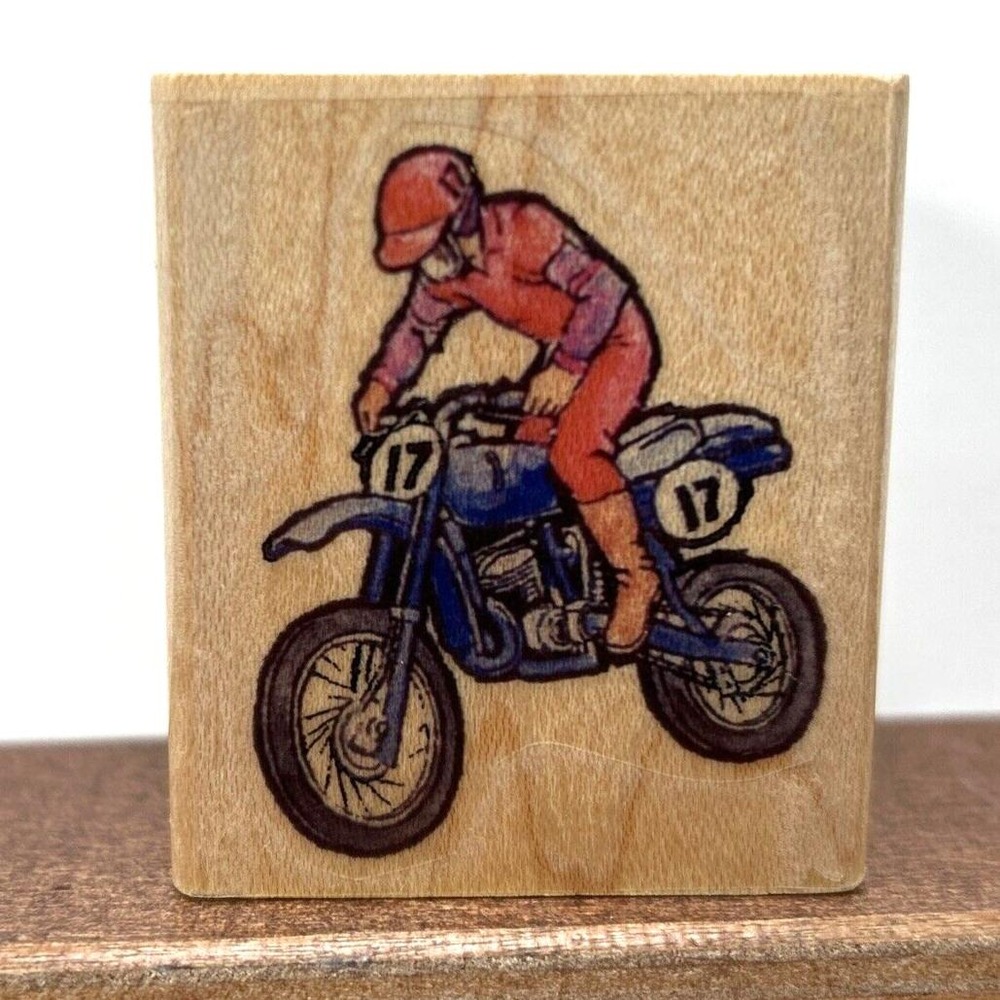 Stamp Cabana, Motocross Off-Road‎ Motorcycle Race Wood Rubber Stamp